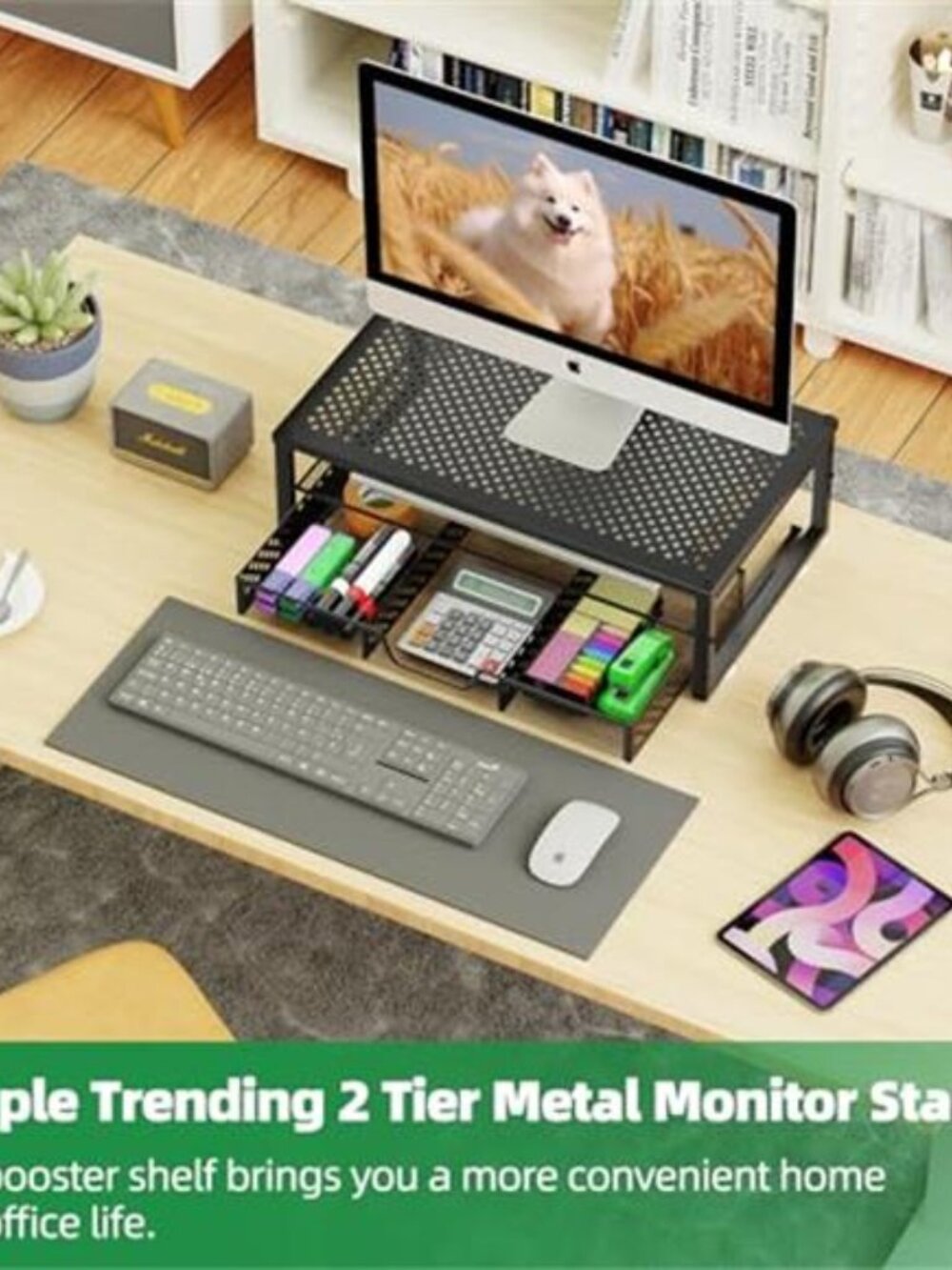 Monitor Stand Riser Desk Organizer With Drawer Computer Laptop Storage Black - Picture 4 of 6